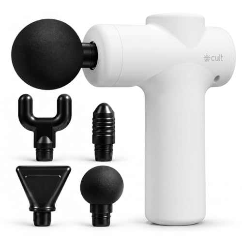 Image of Cult Nova Portable Deep Tissue Massage Gun for Full-Body Muscle Relief, Ultra-Lightweight Handheld Design, 6 Speed Levels, Up to 3-Hour Battery Life, 4 Interchangeable Heads, Deep Tissue Massager for Arms, Shoulders, Legs & Everyday Recovery White