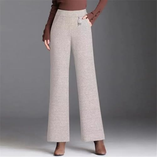 Women's Wool Blend Straight Pants Versatile Casual Retro Elastic High Waist Office Casual Pants3