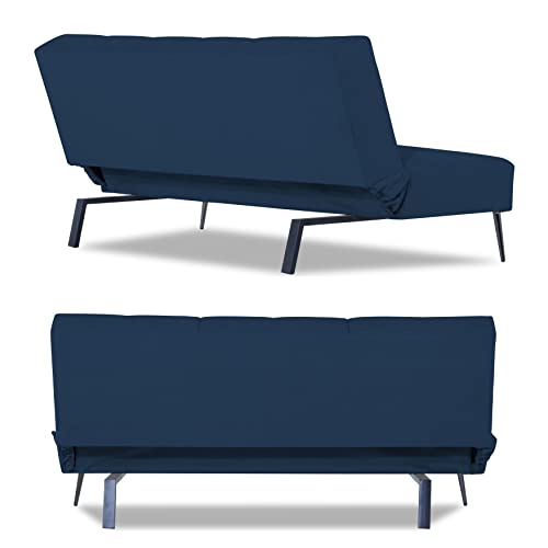 Image of Adorn India Xander 3 Seater Sofa Cum Bed (Blue) (3 Year Warranty)