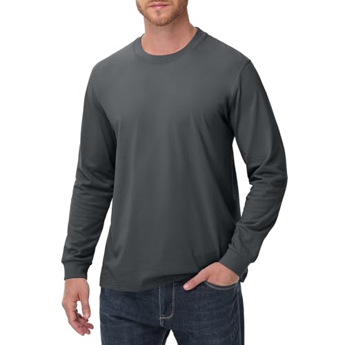 Men's Heavy Weight Long Sleeve T Shirt Crew Neck Comfort Colors Sweatshirt Cotton Thick Pre Shrunk Shirts