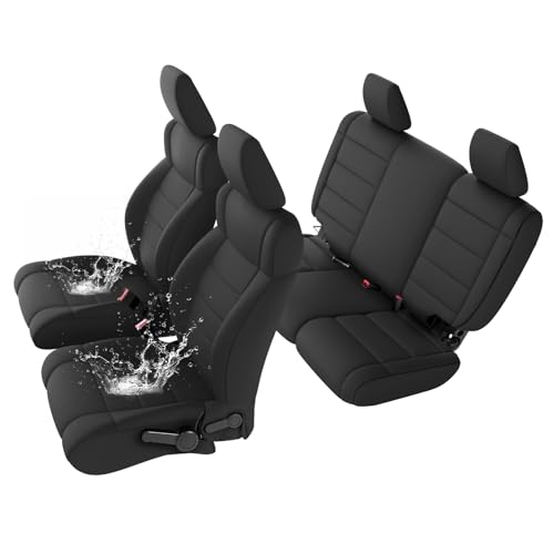 Image of GIANT PANDA Neoprene Seat Covers for Jeep Wrangler JK 4-Door (2008-2010), Neoprene UV&Waterproof, Foam Padded, Front & Rear Seat Covers(Black)