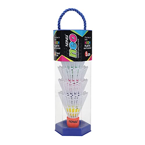 Image of Neo Colored Cork Plastic Badminton Shuttlecocks for Indoor Outdoor Badminton Sports - Color White - Speed Medium - Pack of 5 Shuttle