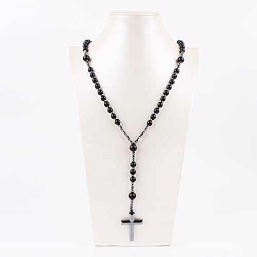 Rosary for Men, Cross Necklace for Men, Tiger Eye Black Obsidian Rosary Beads for Women, Rosarios Catolicos3