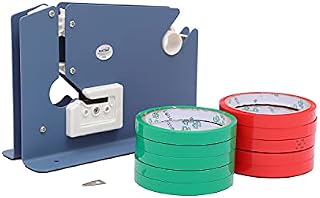 KATSU Plastic Bag Neck Sealer Tape Dispenser with One Spare Blade and 10 Rolls Tapes 45m Each, Food Bread Loaf Bag Packaging Sealer Fits 9-12mm Wide Tapes 832154