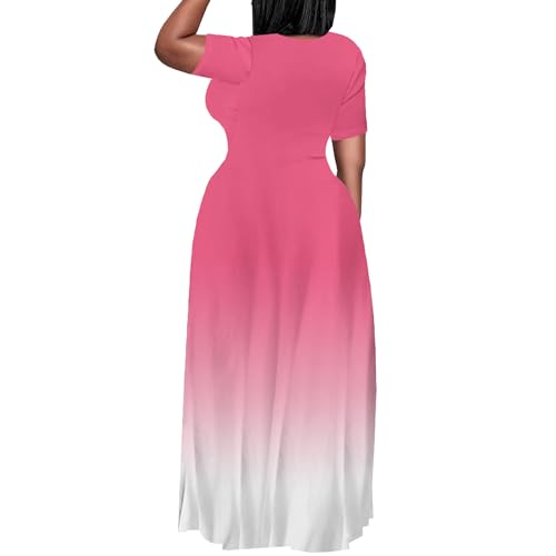 Image of PinkPatty Women's Plus Size Maxi Dresses Short Sleeve Sundress Summer T-Shirt Beach Long Dress with Pockets