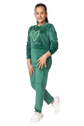 Image of Kids Girls Winter Wear Round Neck Warm Velvet Full Sleeves Regular Fit Night Wear Sports Wear Lounge Wear Track Suit Set