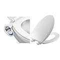 LUXE Bidet NEO 185 - Self-Cleaning, Dual Nozzle, Non-Electric Bidet Attachment for Toilet Seat & Bemis 1500EC 390 Lift-Off Wood Elongated Toilet Seat, 1 Pack, Cotton White