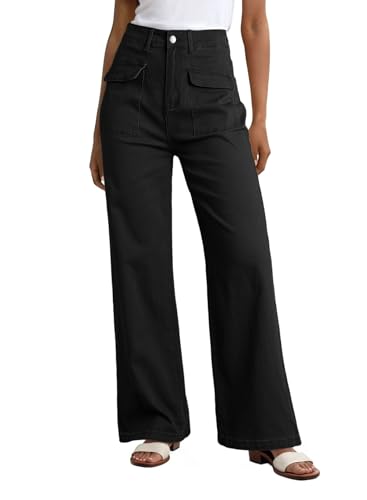 Dokotoo Women's Pants Black Cargo Wide Leg Pants Women High
