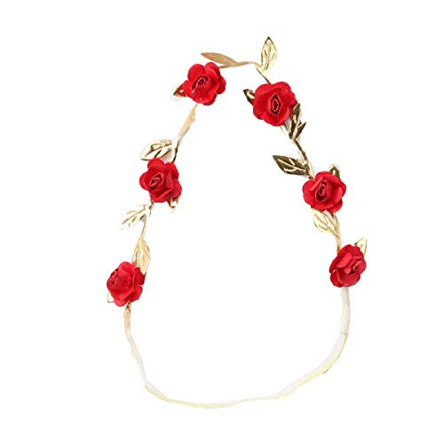 Preisvergleich Produktbild Baby Kinder Kleinkind Mädchen Blumenkranz Stirnband Prinzessin Krone Rose Blatt Stirnband Floral Haar Girlande Krone für Party Gr. One Size, rot