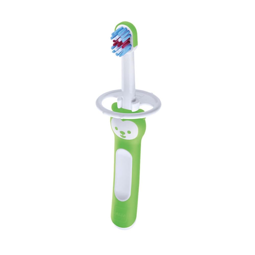 MAM Baby'S Brush Spazzolino Denti Neonato, con Anello di Sicurezza, Testina Piccola e Impugnatura Corta Giusti per Denti da Latte, 6+ Mesi, Neutro