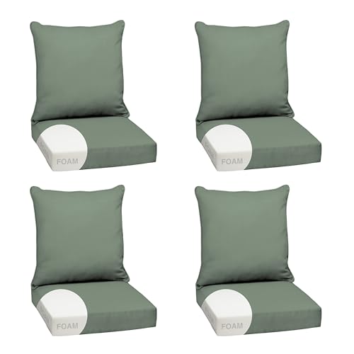 Image of Arden earthFIBER Outdoor Foam Deep Seat Cushion, 4-Pack, 24x24, Premium High-Density Foam, Never Flattens, Weather-Proof for Patio Chair Sofa Couch, Sage Green Texture