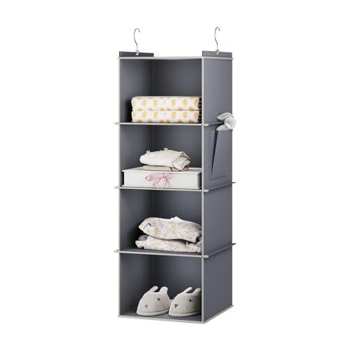 Hanging Closet Organizer, 4-Shelf Closet Hanging Storage Shelves, Grey