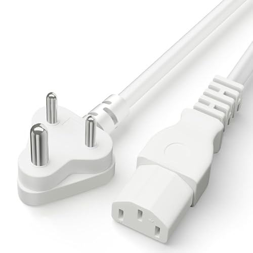 Image of Sounce 1.8M Heavy Duty Power Cord (White) | 3 Pin India Plug with IEC Connector | Replacement Cable for Desktop PC, CPU, Monitor, LED TV, Printer, Projector, Scanner, SMPS, Gaming Console