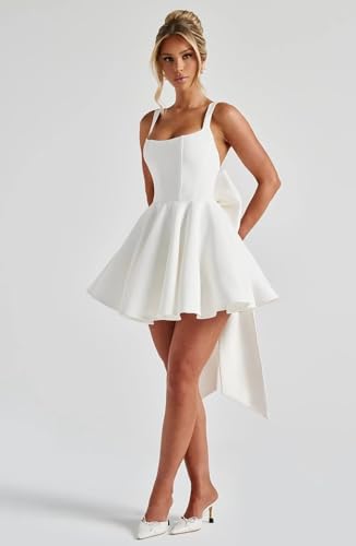 Satin Homecoming Dresses for Teens 2025 with Bow Square Neck Short Corset Prom Mini Cocktail Party Gown4