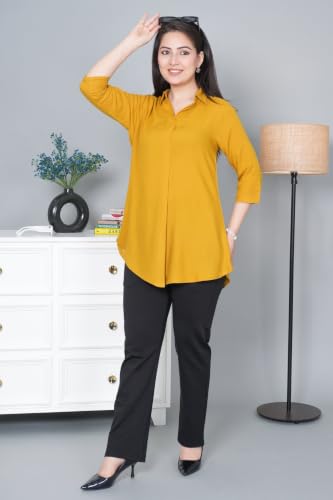 Image of Mlada Rayon Flare Top for Women | 3 /4th Sleeve Regular Fit and Flare Top | Women Office Tops Tunic | Western Long Shirt Top for Women | Shirt Collar Top for Women | Rayon Tunic Tops for Women Western