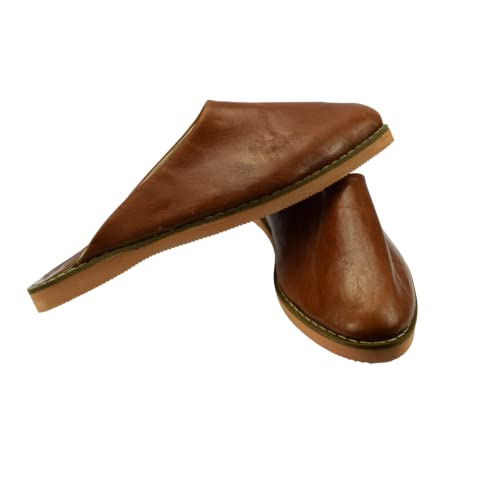 GARTIAM - Babouche 100% cuir solide et confortable pour homme, femme, enfant - Maison ou extérieur - Traditionnel fabriqué à la main - Différents modèles (46 EU, Marron clair, numeric_46) Cover