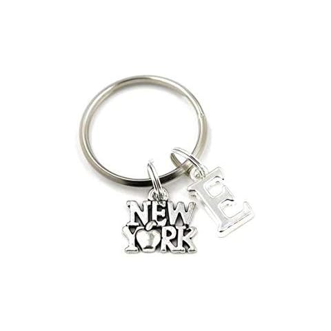 SILVER KNIGHT New York Key Ring, Personalized City Big Apple Keyring, Initial Keychain, Gift Bag Cover