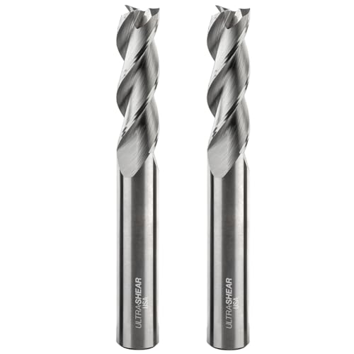 Image of 1 /2 Inch End Mills, 3 Flute, 2 Pack, USA Made Solid Carbide CNC Aluminum Cutting Bits for Roughing & Finishing - Square End - UF27952