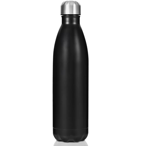 HPLIMEOR Edelstahl Trinkflasche 750ml - Thermosflasche für kalt & warm, kohlensäuregeeignet, auslaufsicher, BPA-frei | Doppelwandige Wasserflasche für Sport, Fitness, Outdoor, Schule, Gym(Schwarz)