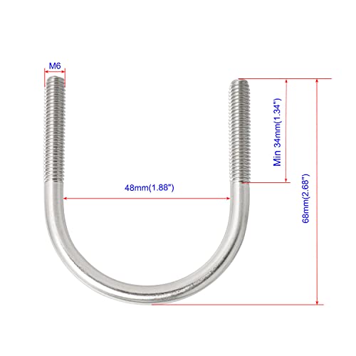 Image of Round U-Bolts 1.89 inch(48mm) Inner Width M6 Thread 304 Stainless Steel Silver with Plates Nuts Flat Washers for Car /RV /Trailer Bumper, 2Pcs