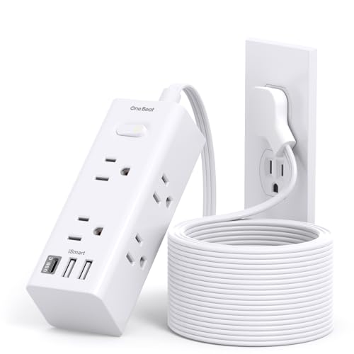 15Ft Extension Cord with Multiple Outlets, Flat Plug Power Strip Surge Protector with 15 Ft Long Cord...