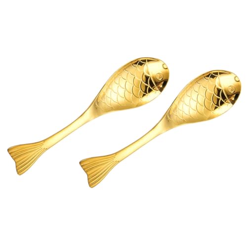 JEWEDECO Cucharas para Café de Acero Inoxidable 304 Dorado Bordes Suaves y Tacto Cómodo, Juego de 2 Piezas para Té y Café Diseño Elegante y Moderno