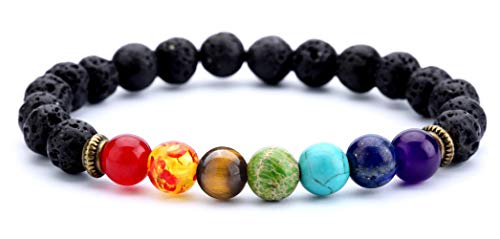 Doitory 8Mm Elastic Lava Rock 7 Chakras Aromatherapy Essential Oil Diffuser Bracelet Set For Women Men #TOP1