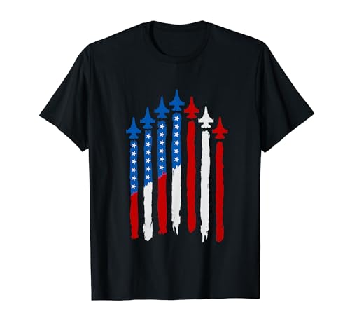 Vintage Fighter Jet Airplane USA Flag 4th Of July Patriotic T-Shirt