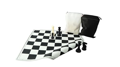 Image of 18'' X 18'' Professional Tournament Chess Set with Black Vinyl Foldable Chess Board Game with Solid Plastic Pieces with Extra Queens and Black Bag