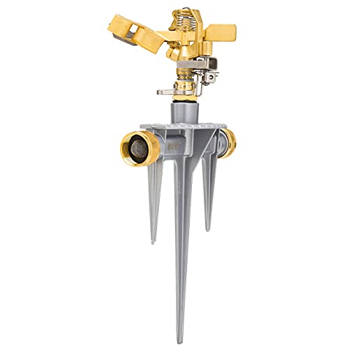 Morvat Adjustable Impact Water Lawn Sprinkler For Yard & Garden, All Brass Head & Solid Aluminum Stake, Watering System With 360° Rotation & 49Ft And 7542Sq Ft Spray Distance, Includes Teflon Tape #TOP7