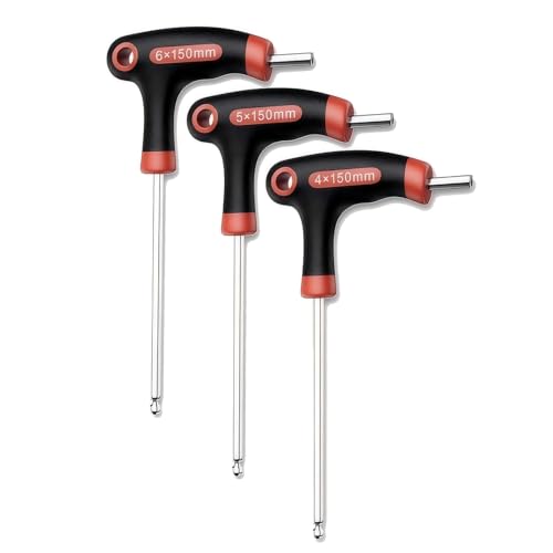 yuentoen Set di 3 chiavi con impugnatura a T (4 – 6 mm), set di cacciaviti a testa esagonale con testa a sfera per bicicletta, set di cacciaviti angolari