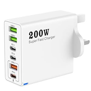 200W USB C Charging Station, 6-Port Fast Charger Plug with PD 100W/65W/45W/20W, Multi USB C Charger Hub for MacBook, Dell, Steam Deck, i-Phone 15/16/14 Pro, i-Pads – Usb c Multi Charger Block