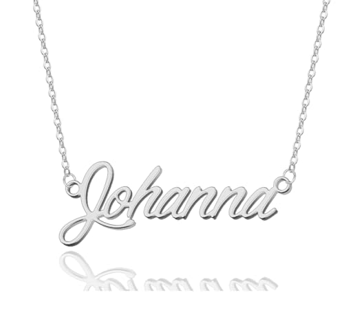 AOLO Johanna Name Necklace for Women Silver Stainless Steel - Personalized Nameplate Jewelry Birthday Gift for Mom Adjustable Chain 16-18 Inch