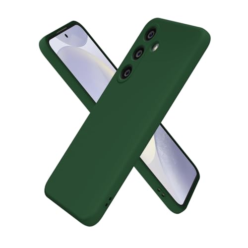 oakxco for Samsung Galaxy S24 Plus Case Silicone, Ultra Slim Thin Phone Case for Women Girls, Plain Solid Color Minimalist Aesthetic Cute Girly Design, Soft Rubber Gel with Camera Cover, Dark Green