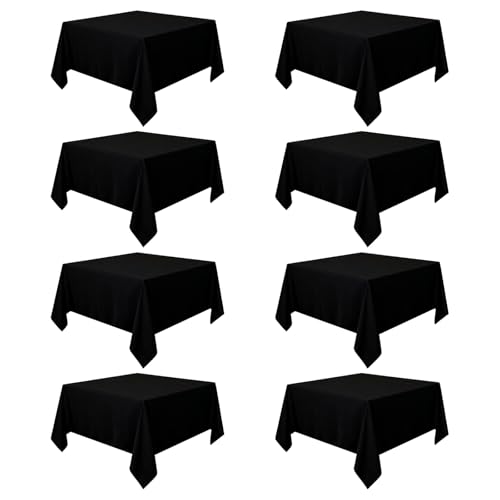 Heneger 8 Pack Black Tablecloths 70 x 70 Inch Square Tablecloth, Wrinkle Resistant Black Table Cloth Washable Polyester Fabric for Party Wedding Banquet