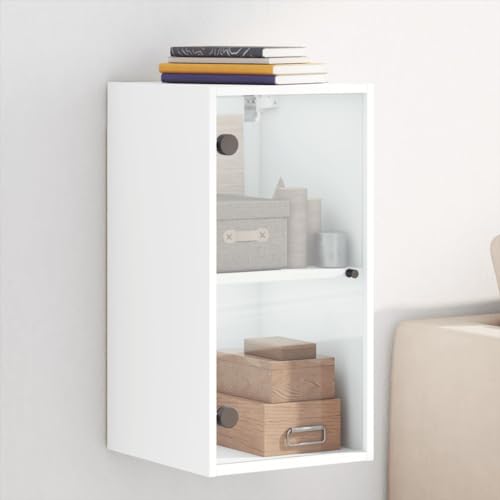 {Librerias de Madera con Puertas de Cristal Librerias de Madera Homgoday Estantería de Pared con Puertas de Cristal Blanco 35 x 37 x 68,5 cm, Estante para Entrada, Estante de Pared