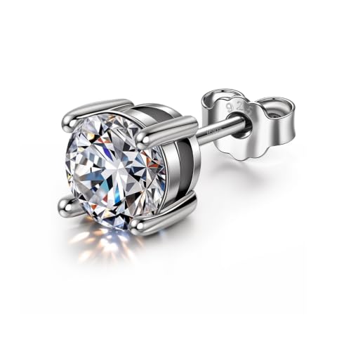 Image of HIGHSPARK 925 Silver Men's Round Solitaire Stud Earring | 92.5 Sterling Silver and Diamond like Brilliance Sparkling Zirconia | Single Stud for Men | Lovely Gift