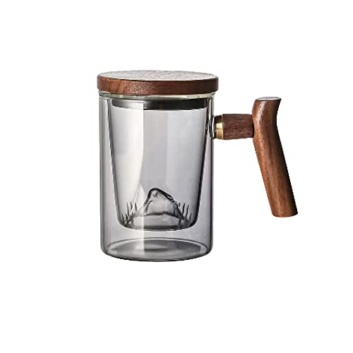 ELABORATE CHOICE Japanese Mug Teacup with Infuser and Wooden Handle,Filtered Tea Separation Cup, Infusion Mugs with Inner Filter for Home and Office A07