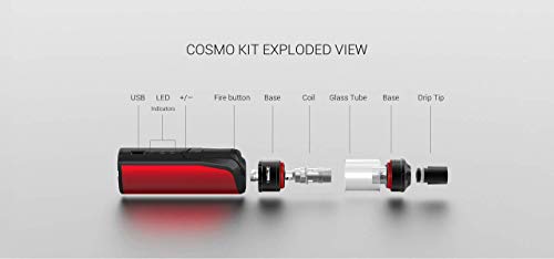 Incon 24 Vaptio Cosmo Starter set e shisha Kit 1500mAh output of 30W e zigarette MTL und DL Verdampfer Rot ohne Nikotin… – Bild 5