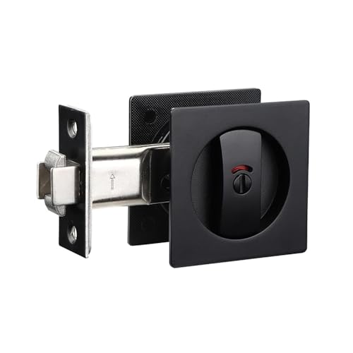 Cerradura deslizante cuadrada para puerta de bolsillo con indicadores codificados por color, diseño de pestillo de gancho doble de aleación de zinc, seguridad para puertas de oficina y hogar (Negro) miniatura 1