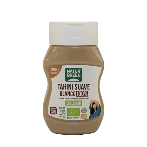 NaturGreen - Tahini Suave Blanco Bio, 270 g, Tapón Antigoteo, Puré de Sésamo 100% Ecológico, Textura Cremosa, Rico en Fibra, Sin Gluten ni Azúcares, Fuente de Proteínas, Recetas Saludables