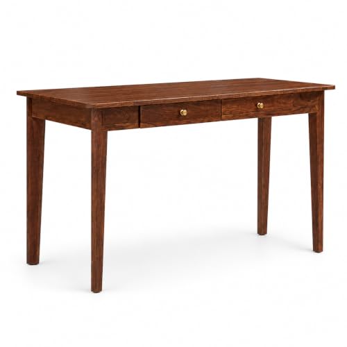 Image of Solid Sheesham Wood 4 Seater Dining Table Set with 2 Drawers & Cushioned Back Chairs | 45 x 32 x 30 Inch Wooden Dining Table for Dining Room, Kitchen & Home | Dark Honey Finish