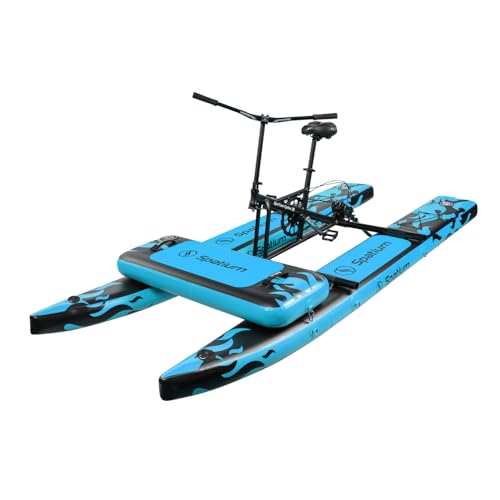 Spatium SUP 水自転車湖 1 人インフレータブル水バイク ペダル ボート インフレータブル釣りボート ペダルあなたの手を解放終了楽しい水と釣りを楽しむ 青と黒火災