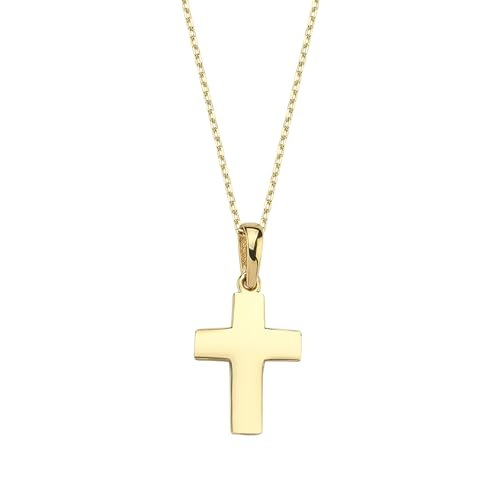 MIONZA 14K Solid Gold Cross Necklace for Women, Gold Cross Pendant Chain,Adjustable Crucifix Necklace,Religious Gifts for Her 18''