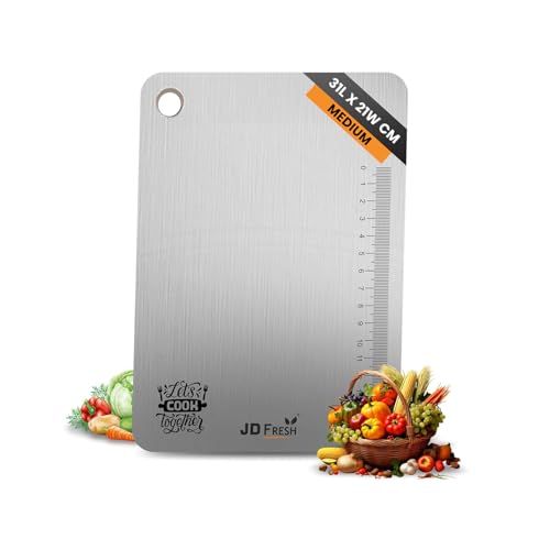 Image of JD FRESH 304 Stainless Steel Small Chopping Board /Home Use Cutting Board /Non Slip /Chopping Board for Kitchen /Vegetable Cutting Board /Kitchen Cutting Boards /Vegetable Cutter Steel (31 x 21 cm)
