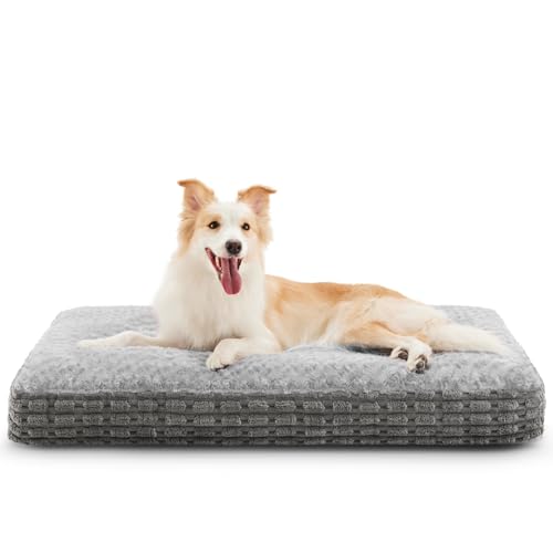 Heymamba orthopädisches Hundebett Grosse Hunde, Hundekissen Waschbar Abnehmbar, Hundekorb Flauschig Atmungsaktiv rutschfest, Hundematte für Kleine und Mittelgroße Hunde, Grau, 90x60x12cm