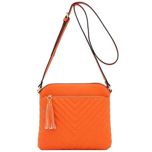 Image of FashionPuzzle Chevron Quilted Medium Crossbody Bag with Tassel Accent