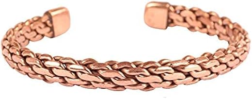 Indtresor Copper Bracelet Tibetan Style. Hand Forged with Solid and high Gauge Pure Copper. Elegant Weave Pattern.