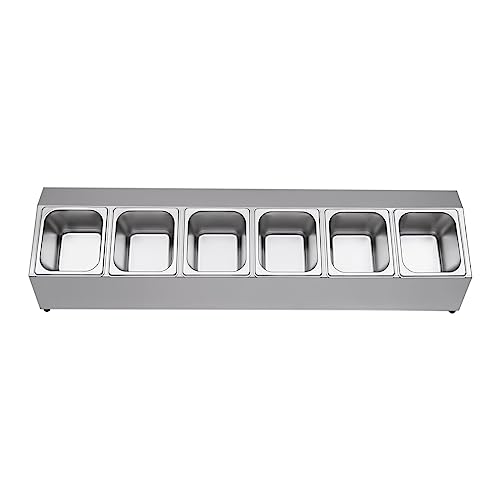 Scatola per ingredienti in acciaio inox, contenitore per condimenti a 6 griglie con coperchio, supporto per ingredienti da bar, conservazione durevole per spezie ed erbe, organizer da cucina