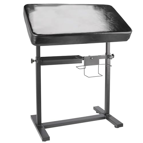 AoForce Tattoo Arm Rest Stand Sturdy Iron Frame Support Legrest Bracket H-base Adjustable Height Tilt Black Leather Pad with Tattoo Supplies Storage Board